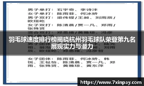 羽毛球速度排行榜揭晓杭州羽毛球队荣登第九名展现实力与潜力